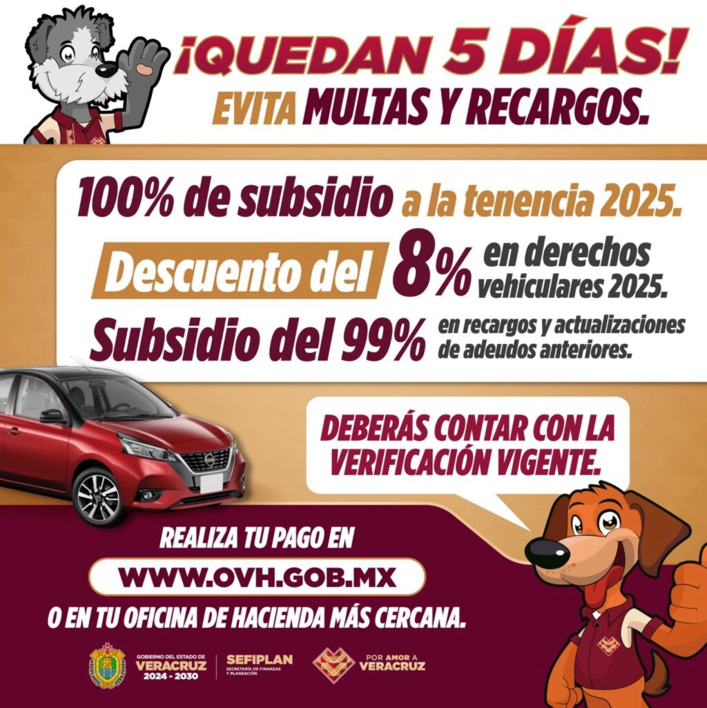 Aprovecha los últimos cinco días de descuento en pago de derechos vehiculares